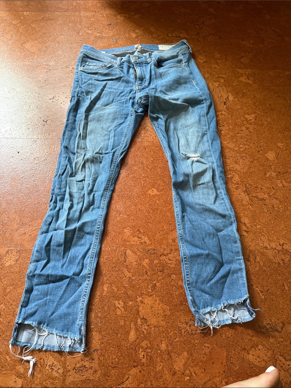 rag & bone Light Blue Skinny Ankle Jeans with Frayed Hems